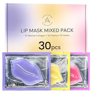 Lip Mask, Marine Collagen, Cherry and Honey, Hydrating Patches, 30 Pcs