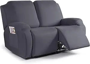 TAOCOCO Recliner Loveseat Slipcover, 2 Pieces Polyester Fabric Stretch Sofa Covers for 2 Seat Reclining Couch, Soft Washable Furniture Protector with Pockets (2 Seat, Dark Gray)