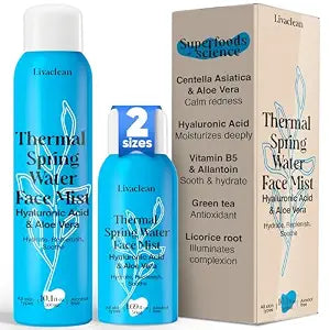 300ml + 50ml Thermal Spring Water Face Spray Mist Hydrating w/ Hyaluronic Acid & Aloe Vera - Hydrating Face Mist, Soothing & Calming, Mineral-Rich Skin Nourishment, Refreshing, 10 fl oz + 1.7 fl oz