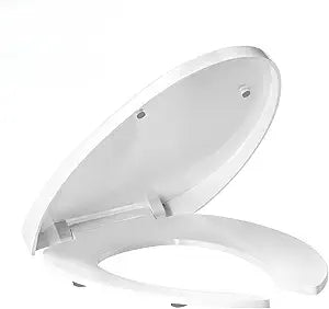 White Elongated Toilet Seat Open Front, Slow Close Anti-Slam Toilet Seat Lid, Heavy Duty Plastic, Easy to Install and Clean, Perfect for Commercial, Home and Rental Housing, 18.89 x 14.37 Inches.