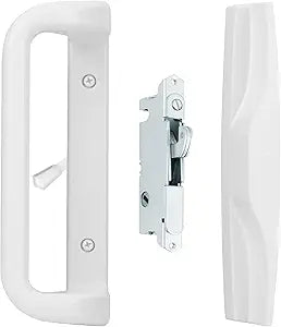 House Guard White Patio Door Handle Set with Mortise, Suitable for Replacement Doors Lock 3-15/16Screw Hole Spacing.Choices That Add a Unique to Your Patio Glass Sliding Door.
