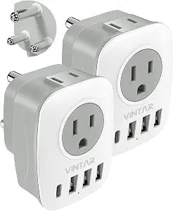 VINTAR South Africa Plug Adapter, 2 Pack Type M Plug Adapter with USB C