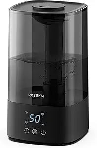 ROSEKM Automatic Humidifiers for Bedroom Large Room, 4.5L Cool Mist Humidifier for Home & Plant with Timer & Humidity Sensor, Last Up to 18H on High Setting, Auto Shut-Off, 360┬░ Nozzle (Black)
