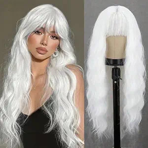 White Wig with Bangs Long Wavy Wigs for Women