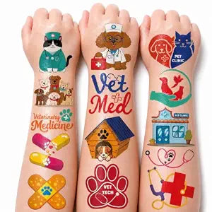 96 PCS Vet Med Pre-Cut Temporary Tattoos
