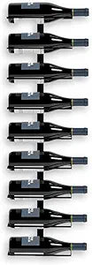9-Bottle Black Metal Wall Mounted Wine Rack Modern Industrial Wine Bottle Storage Organizer for Home Bar, Kitchen, Dining Area & Wine Cellar