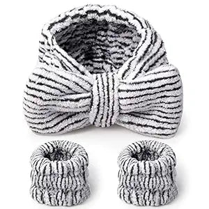 Hanaive 3 Pcs Spa Headband and Wristbands for Washing Face, Light Stripes