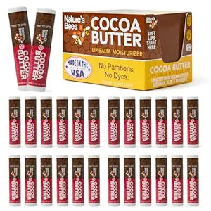 Nature's Bees Cocoa Butter Lip Balm, Shea Butter Flavor, Hydrating Lip Care for Dry Lips, Made in the USA with Coconut Oil, Beeswax, Vitamin E, & Aloe, 0.15 oz Each, 24 Pack - Packaging May Vary