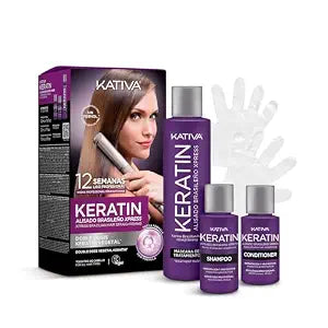 Kativa Brazilian Keratin Express Straightening Kit, Formaldehyde Free At-Home Hair Straightening System for Intensive Frizz Reduction and Sleek Results, Vegan, Up to 12 Weeks