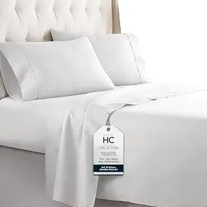HC Collection Bed Sheets Set, HOTEL LUXURY Platinum Collection 1800 Series Bedding Set, Deep Pockets, Wrinkle & Fade Resistant, Hypoallergenic Sheet & Pillow Case Set (Queen, White)