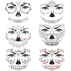 HyperFun Day Of The Dead Face Jewels Skeleton Face Jems For Women Halloween