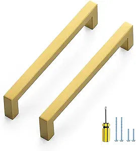Ravinte 10 Pack Square Cabinet Pulls 6-1/4 Inch Brushed Brass Kitchen Cabinet Handles Gold Kitchen Hardware for Cabinet Gold Drawer Pulls Drawer Handles Come with Screwdriver