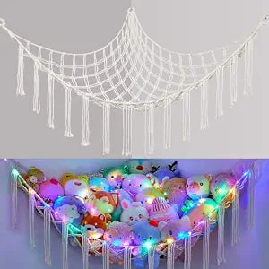 Basumee Stuffed Animals Hammock with LED Light Corner Net, Girls Room Decor