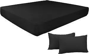 N&Y HOME Bundle Set of Stretch Fitted Sheet and Pillow Cases - Black, Queen