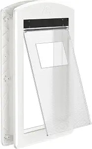 Large Dog Door, Magnetic Flap Lock Panel White Up to 60 lbs | Magnetic sealed rigid flap blocks wind & noise; sliding lock limits pet access, fits interior and exterior household doors