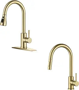 FORIOUS Gold Pull Down Kitchen Faucet with 3 Function Sprayer & Kitchen Sink Faucet with 2 Function Sprayer