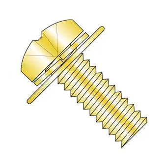 M3-0.5 x 10 mm SEMS Screws/Double Washer/Phillips/Pan Head/Steel/Zinc Yellow/Split Lockwasher & Flat Washer / 7mm Flat Washer OD (Carton: 3,000 pcs)