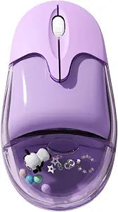 Cute Clear Aqua Mice Rechargeable,Bluetooth &2.4G Wireless,Led Lights,Great Gift for Kids Girls Women (Liquid Water & Panda Design)-Purple