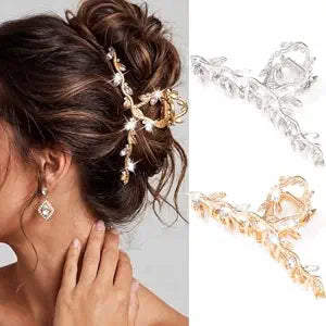 BARTOSI Rhinestone Claw Clips Gold Fancy Hair Clips Metal Hair Claw Sparkly Hair Accessories for Women (Pack of 2)