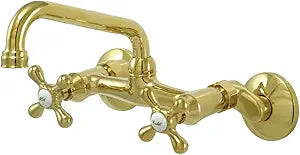 Kingston Brass KS213PB+ Victorian Two Handle Wall Mount Kitchen Faucet, Polished Brass