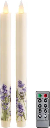 Flameless Taper Candles Flickering with Remote and Timer, 3D Moving Flame Taper Candle Battery Operated to 400 Hours, 9 Inch Window Candles, (Lilac)