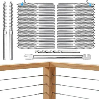 Swage Lag Screws for Cable Railing - 120 Pack T316 Stainless Steel Left and Right Handed Thread - 1/8" Cable Railing Hardware Kit for Deck Stair Wood Post Railing System
