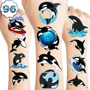 96 PCS Orca Pre-Cut Whale Temporary Tattoos Stickers for Girls Boys