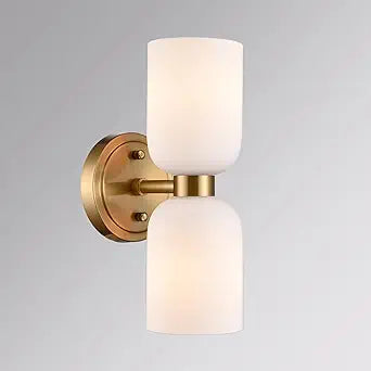 CLAXY Gold Wall Sconce Modern Bathroom Vanity Light with Milky White Glass Wall Light 2-Light Dimmable