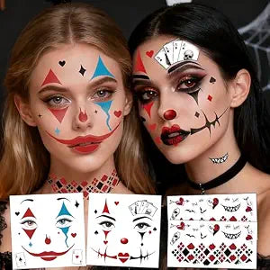 4�� Clown Face Tattoo, Halloween Temporary Tattoos Clown Makeup Joker Tattoos,Halloween Face Tattoos Joker tattoo Temporary for Horror Party Decor Role Playing (4Pcs clown face tat