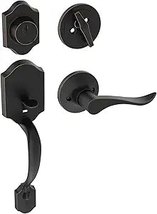 HOSOM Front Door Handle and Deadbolt Set, Front Door Lock Set with Reversible Handle Lever Entry Handleset Exterior with Single Cylinder Deadbolt, Reversible for Right and Left, Oil Rubbed Bronze