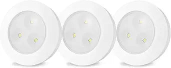 LUXSWAY LED Puck Light, Ultra-Thin Touch Light, Battery Operated, Tap Lights, 60 Lumens, Stick on Lights, Under Cabinet Lighting, Ideal for Kitchen Cabinets, Closets, Garage and More, 3-Pack, White