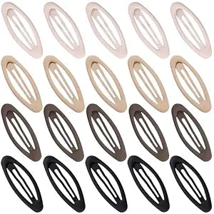 20PCS Oval Metal Snap Clips for Women No Slip Small Barrettes for Thin Fine Hair,Matte Black Brown Beige