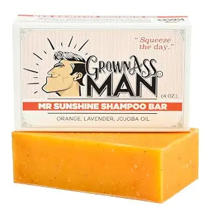Grown Ass Man Co. - Solid Shampoo Bar Rich Lather 3 in 1: Hair, Beard & Body Wash - Plastic Free & Eco-Friendly, Natural & Organic Clean for All Hair Types, 4oz Bar (Mister Sunshine, Single)