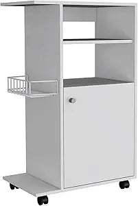 Tuhome Clip Kitchen Cart with Spacious Countertop, Single-Door Storage Cabinet, Additional Rack Shelf and Smooth-Rolling Four Casters for Mobile Organization, Microwave Support