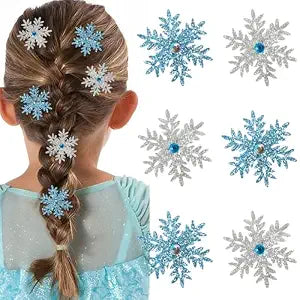 AIBFRID 6PCS Princess Snowflake Hair Clips Sparkling Blue Silver Christmas Hair Accessories for Women Girls, Festive Hairpins Xmas Snowflake Aligetor Clips for Parties Gifts Style 2