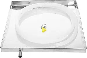 Mikikit Air Conditioner Drip Pan 16 Inch Stainless Steel External Unit Water Tray with 6.5 Feet Drain Hose and Clamp Universal Ac Drain Pan for Portable and Outdoor Air Conditioning Units