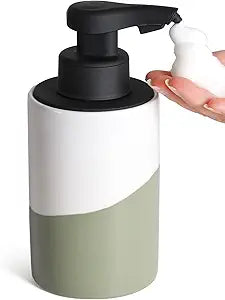 BosilunLife Automatic Soap Dispenser Ceramic Hand Free Soap Dispenser with Waterproof Pump Rechargeable Smart Electric Lotion Soap Dispenser Touchless (White-Green, Foam Pump)