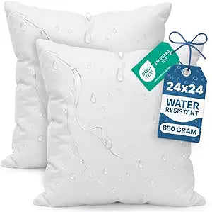 Utopia Bedding Outdoor Pillow Inserts 24 x 24 Inches (Pack of 2, White), Water Resistant Garden Throw Pillows for Patio and Porch Furniture