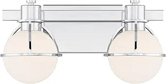 Savoy House 8-1060-2-11 Pierce Vintage Industrial Opal Glass Bathroom Vanity Wall Light, 2-Light 120 Total Watts, 8" H x 16" W, Chrome
