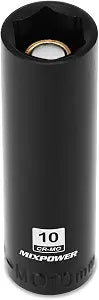 MIXPOWER 1/4" Drive Deep Magnetic Impact Socket, 6 Point, 10mm, Metric, CR-MO
