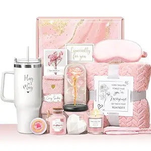Birthday Gift for Women for Mom Mother, Self Care Package Get Well Gift Basket Happy Birthday Set w/ 40oz Tumbler with Handle & Blanket Thinking of You Her Best Friend Sister