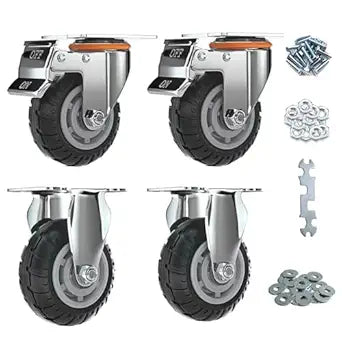 5 inch Caster Wheels with Brake 2200lbs,Heavy Duty Casters Set of 4 for Cart, Trolleys, Furniture and Workbench(2PCS Fixed Caster Wheels 2PCS Locking Swivel Casters)