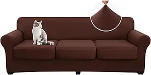 hyha 4 Pieces Couch Covers for 3 Cushion Couch, Sofa Covers Washable Soft Sofa Slipcovers, Stretch Couch Covers for Dogs, Furniture Protector with Elastic Straps (Sofa, Chocolate)