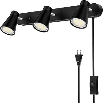 Plug in Track Lighting, 3 Light Track Lighting Fixture, White Modern Ceiling Spotlight, Flexibly Rotatable Complete Light Kits for Kitchen Cabinet Living RoomBulbs Not Included (Black)