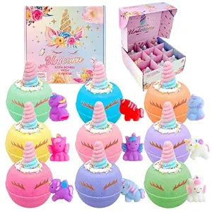 Clear&Fresh Unicorn Bath Bombs for Kids with Surprise Squishy Toys Inside