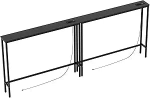 Aduanbang 78.7 inch Narrow Console Table with Outlet, Sofa Table Set of 2, Behind Couch Table, Long Entryway Tables with Charging Station, for Living Room, Rustic Brown
