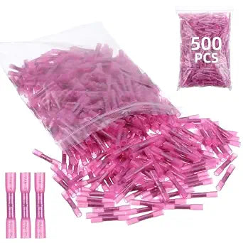 500 Pcs Heat Shrink Butt Connectors, 22-16 AWG Marine Grade Waterproof Electrical Wire Connectors, Insulated Crimp Terminals for Automotive, Boat, Industrial Applications