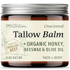 Beef Tallow Honey Balm, Face & Body, With Organic Honey Beeswax & Olive Oil