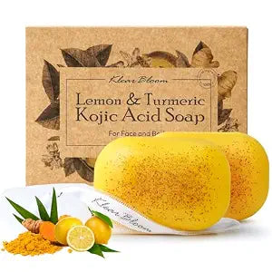Lemon Turmeric Kojic Acid Soap ��� Exfoliating Soap with Almond Particles, Vitamin C and Extra Shea Butter, Gentle Brightening & Moisturizing for Face and Body ��� 105g x 2 Bars