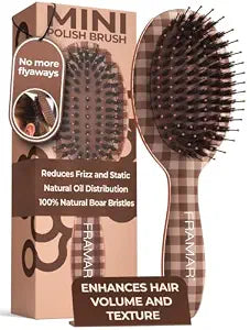 FRAMAR Mini Boar Brush For Slick Back Hair, Smoothing Brush for Fine Hair